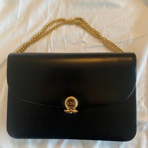 Dior Black Leather Shoulder Bag with Gold Chain